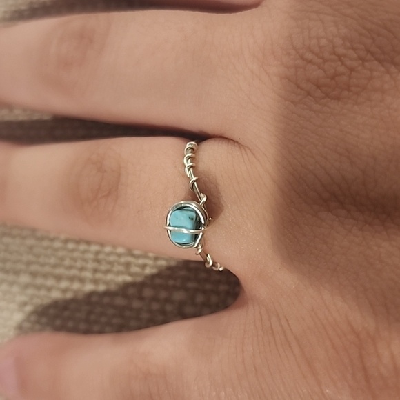 Silver Wire Wrapped Turquoise Ring - Picture 3 of 3